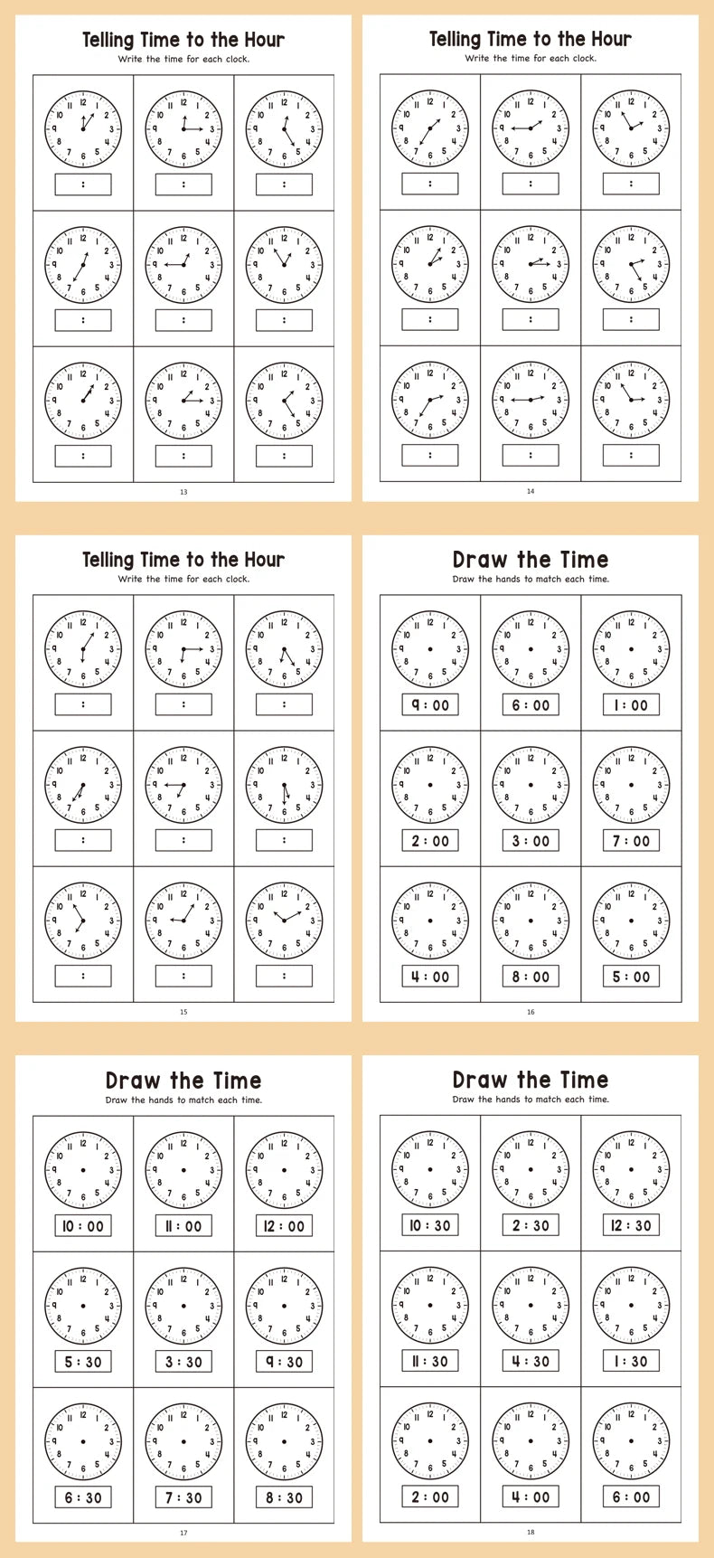 32 Page Telling Time Exercise Time Cognition Book Interactive Game Book about Time Fun Time Game Drawing Learning Book