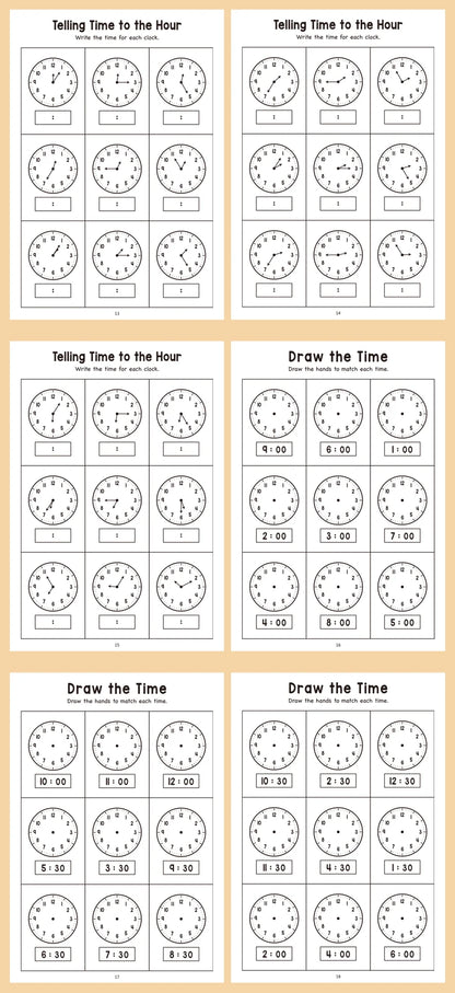 32 Page Telling Time Exercise Time Cognition Book Interactive Game Book about Time Fun Time Game Drawing Learning Book