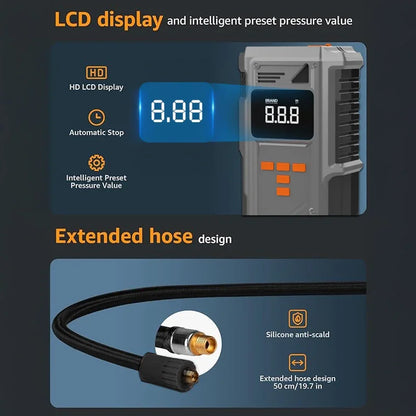 JKUOO Car Jump Starter And Air Inflator  10.2 Bar Fast Fill -40°C Low-Temp Work 12V Lead-Acid Battery with Tire Monitoring