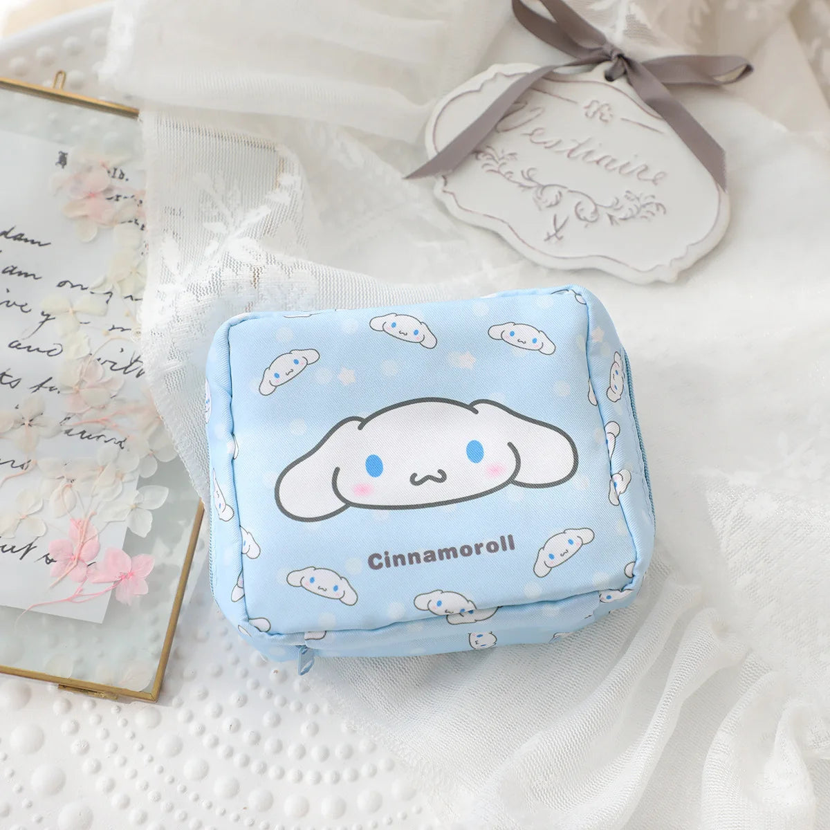 Hello Kitty Kuromi Menstrual Bag Cute Girly Cinnamoroll Hangyodon Pochacco Capacity Sanitary Napkin Storage Bag
