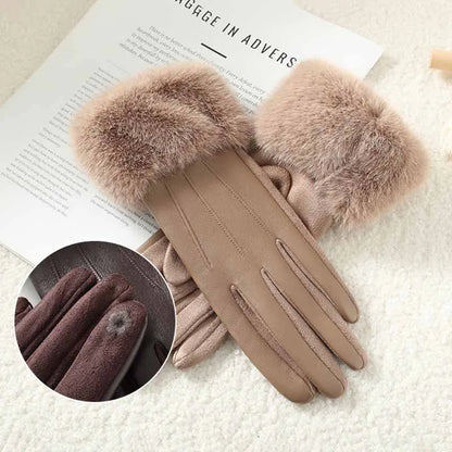Winter Luxury Women's PU Leather Gloves Wrist Soft Faux Fur Trim Cuff Fashion Elegant Party Warm Touch Screen Drive Cycling