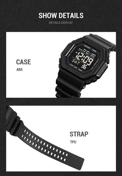 SKMEI 1988 Digital Sport Watch for Men LED Display Military Countdown Military Wristwatches Waterproof Mens Reloj Hombre 1628