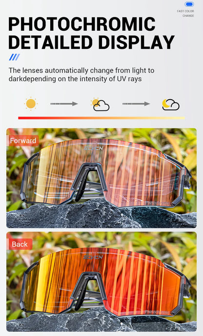 SCVCN Photochromic Sunglasses Cycling Glasses Outdoor Cycling Road Mountain Bike Glasses Men and Women Casual Hiking Windproof
