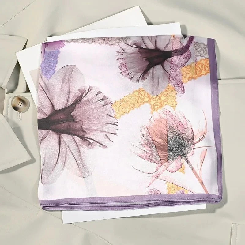 53cm Silk Printed Hijab Scarf for Women Silk Floral Print Small Scarf Fashionable and Versatile Scarf Neck Protector Hijab