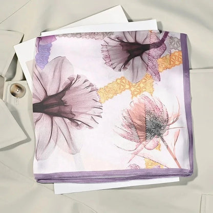 53cm Silk Printed Hijab Scarf for Women Silk Floral Print Small Scarf Fashionable and Versatile Scarf Neck Protector Hijab