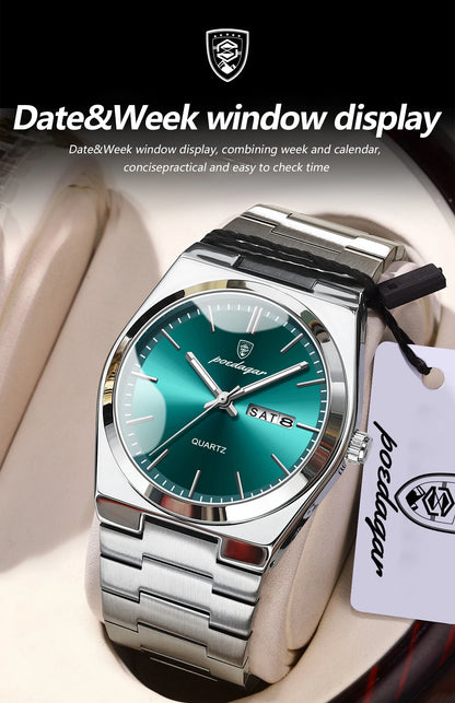 POEDAGAR Exquisite Business Men Watch Stainless Steel Waterproof Luminous Man Wristwatch Date Week Classic Men's Quartz Watches
