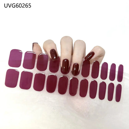 16/20/22Tips Semi-Cured Gel Nail Wraps Full Cover Manicure DIY Waterproof Long Lasting Gel Nail Stickers set for UV Lamp Need