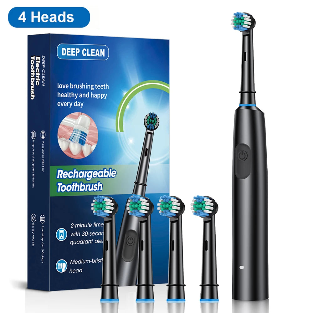 Electric Toothbrush Deep Clean Whitening Teeth for Adult Toothbrush Rotation Ultrasonic Toothbrush with 4/8 Replacement Heads