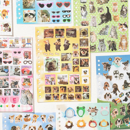 Cute Pets Theme Sticker Book 30 Sheets/Bag with Ring Binding for Scrapbooking DIY Collage Material Background Decoration