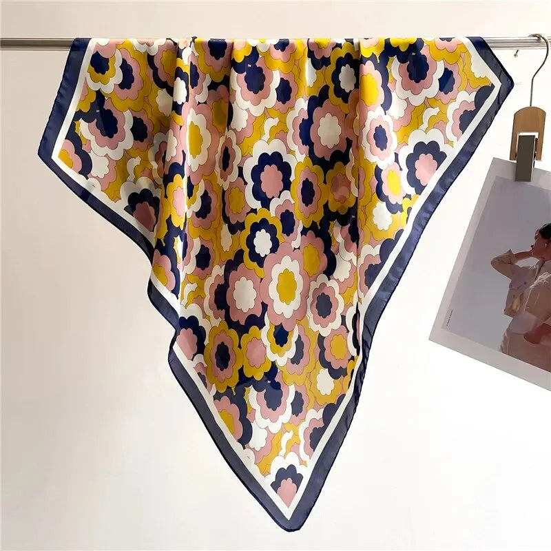Luxury Print imitation Silk Square Scarf Women Spring Neck Tie Shawl Wraps Female Hair Hand Wrist Headkercheif Hijab Bandana