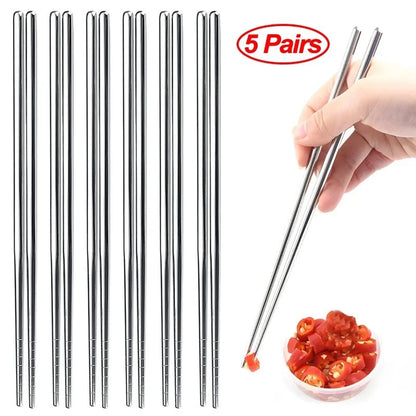 2/5/10 Pairs Chinese Chopsticks Stainless Steel Non-slip Sushi Chopstick Korean Japanese Food Metal Sticks Kitchen Tableware Set