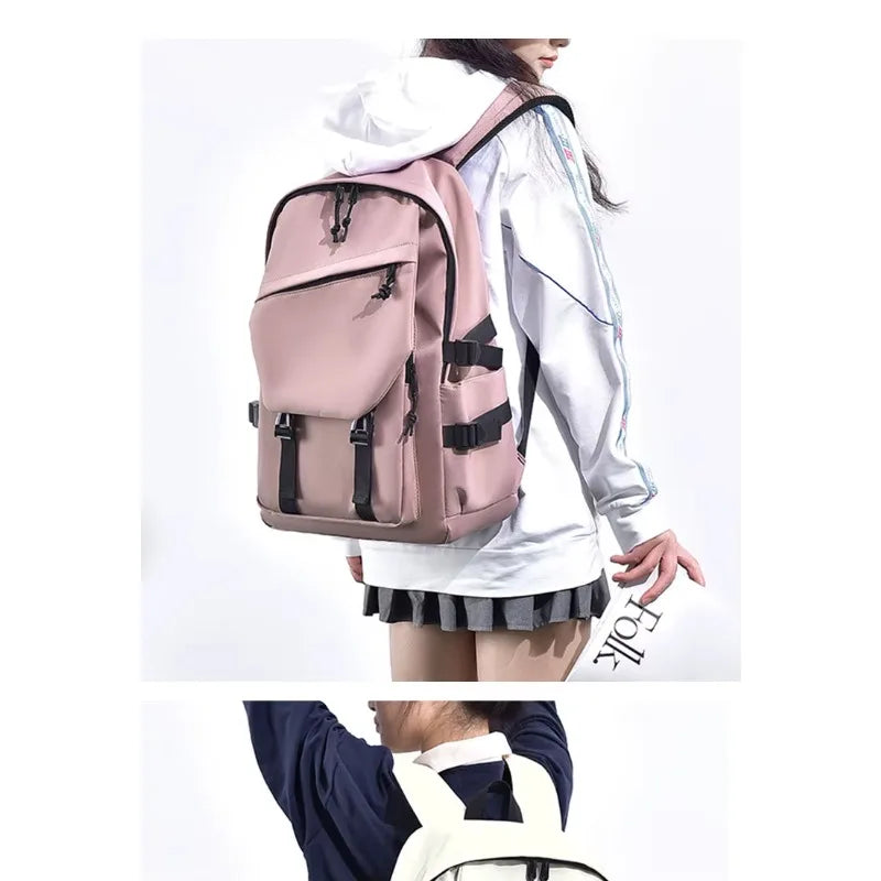 One 15 Inch Polyester Waterproof Solid Color Simple Men's Backpack Fashion Couple Student Computer Backpack