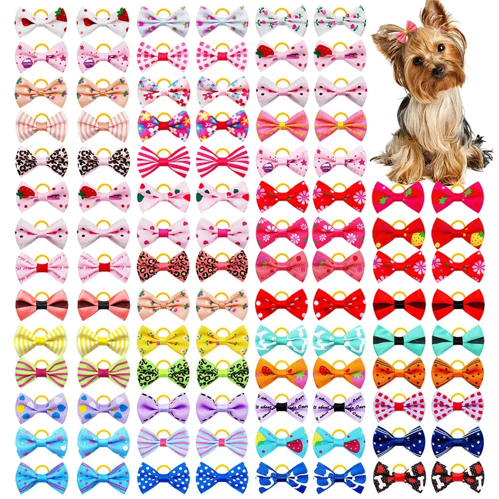 10PCS/30PCS Dog Bow with Rubber Band Dog Hair Accessories Handmade Movable Puppy Bows for Dogs Cats Cute Headband Accessories