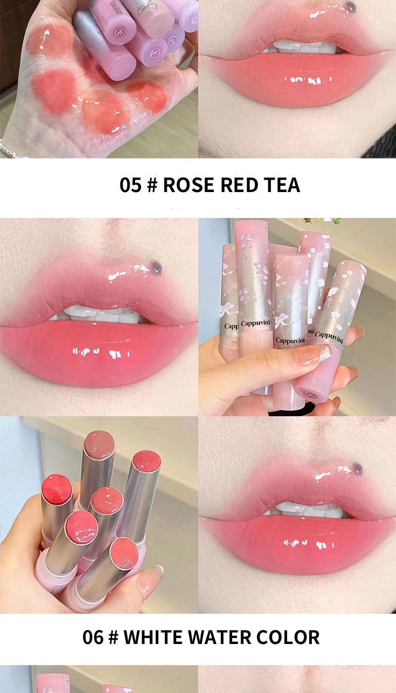 Flowery dish language lip gloss mirror lip glaze beep lip water light lasting makeup not easy to dip cup makeup
