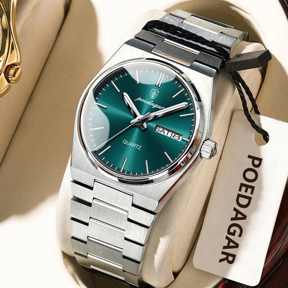 POEDAGAR Elegant Woman's Watch Date Week Waterproof Luminous Ladies Clock Quartz Stainless Steel Fashion Watches For Women Reloj