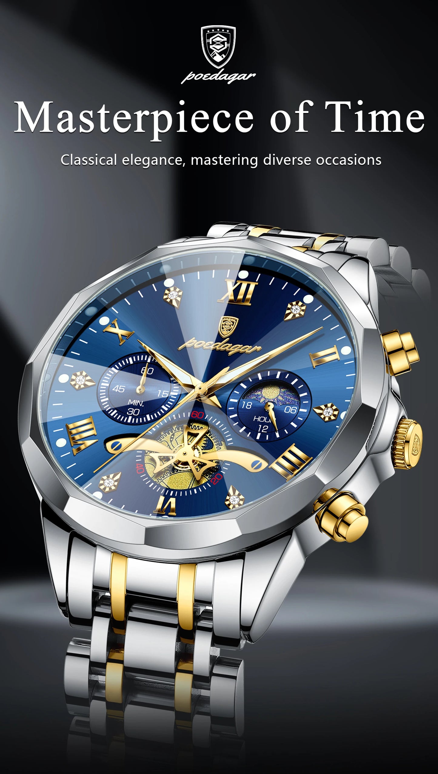 POEDAGAR Original Luxury Men's Watch Waterproof Luminous Chronograph Men Wristwatch Stainless Steel Quartz Watches For Man Reloj