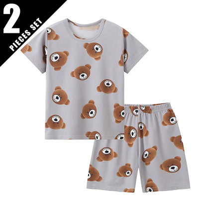 2-Pcs Children's Casual Cute Home Service Suit Boy Casual Joker Bear Print Short Sleeve Girl Comfortable Joker Sweet Shorts Suit