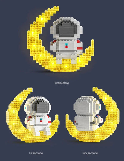 Knew built Luminous Astronaut Moon Micro brick Building Blocks Set Educational Toys LED Light Technology Bricks for Adults