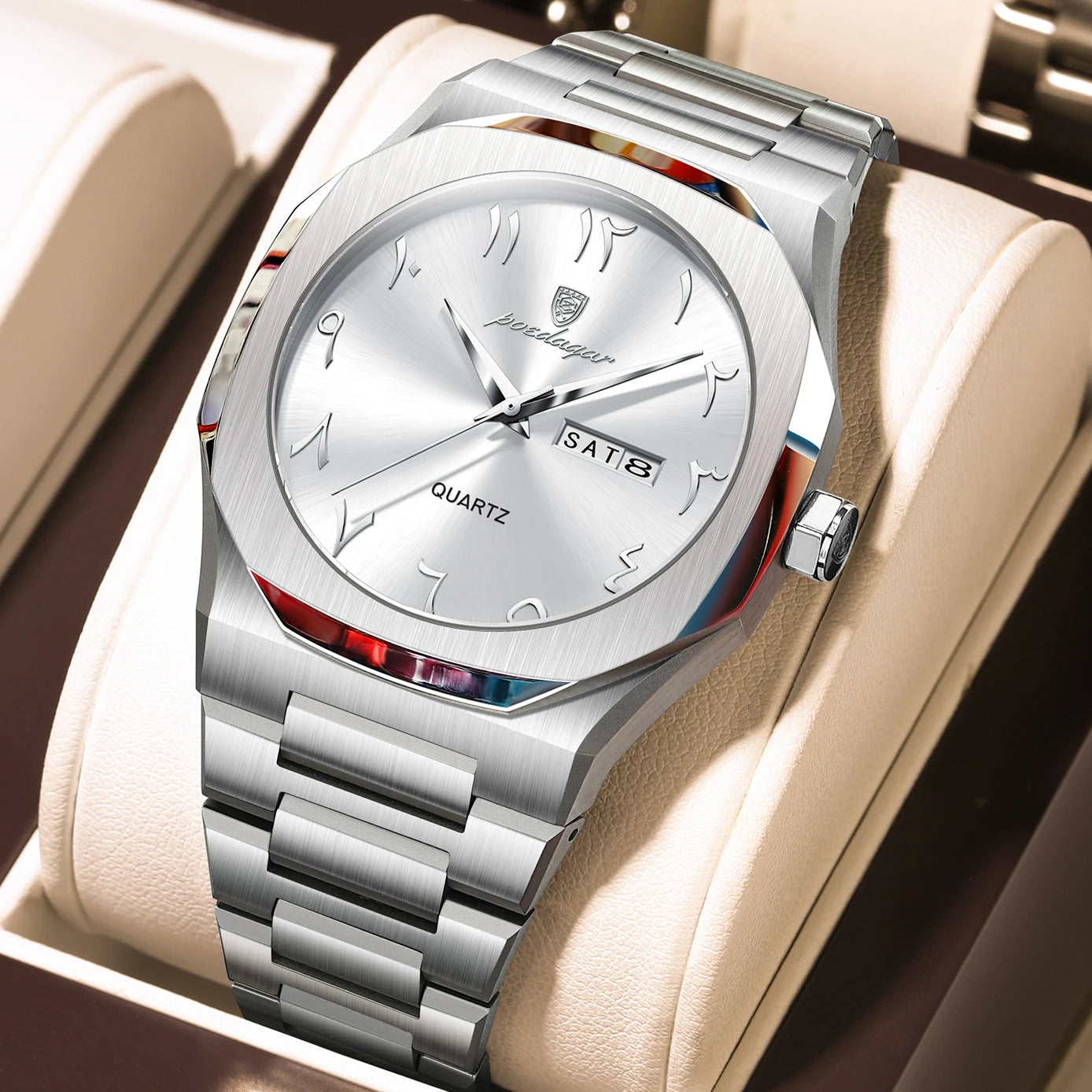 POEDAGAR Original Luxury Men's Watch Waterproof Week Date Fashion Men Wristwatch Quartz Stainless Steel Man Watches Reloj Hombre