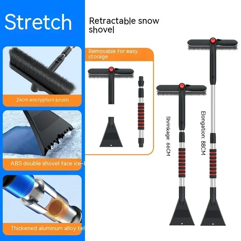 Winter Car Cleaner Extendable Snow Shovel Ice Scraper Brush Detachable Windshield Tool