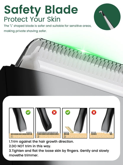 Men's Electric Groin & Body Shaver - Waterproof Dual Head Trimmer Kit w/ LED Light & Foil Blades