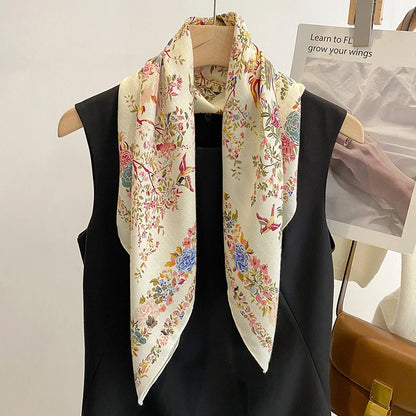 1PCS 70cm Leaf Pattern Silk Scarf for Women Simulated Silk Fresh and Versatile Headwear Bag Clothing Accessories Square Scarf