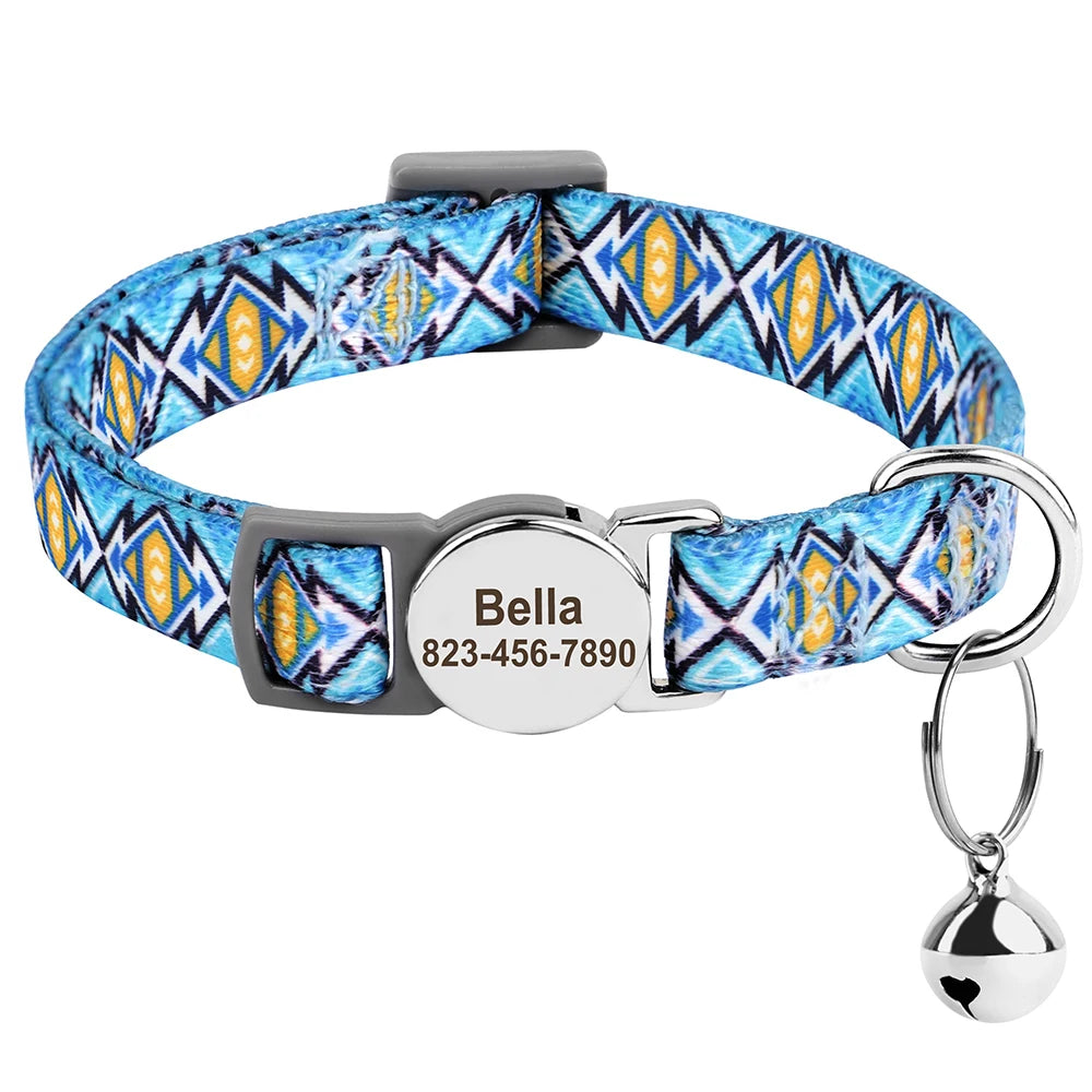 Personalized Printed Cat Collar Adjustable Kitten Puppy Collars With Free Engraved ID Nameplate Bell Anti-lost Cats Collars