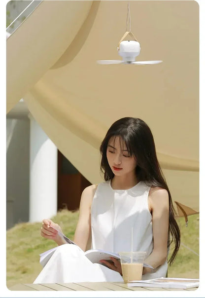 Portable Ceiling Fans Outdoor Camping Fan Tent Ventilator Cooler Rechargeable Electric Fan Remote Control LED Lighting