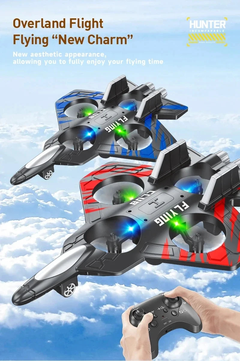Remote Control Fighter Foam Glider Electric Stunt UAV Airplane Helicopter with LED Lights Aircraft Model RC Toy for Kids Boys