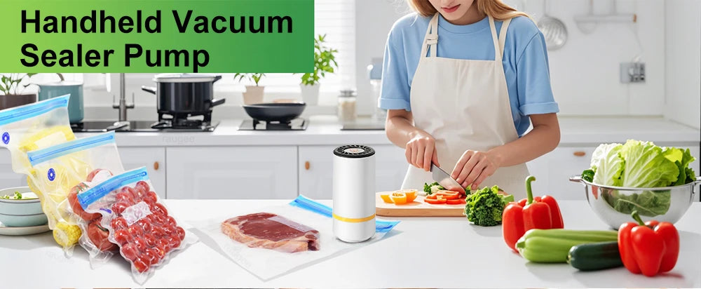 Vacuum Sealer Pump Electric Air Pump Rechargeable Automatic Sealing Machine with Reusable Vacuum Sealer Bags Food Packaging Bag