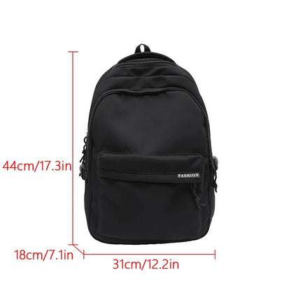 Large Capacity Solid Color Student Backpack Junior and High School Simple Black Travel Backpack