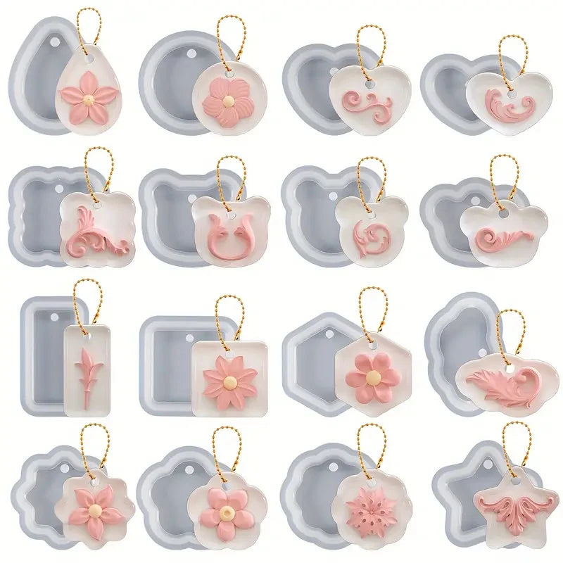 16PCS Silicone Jewelry Molds Kit with Hole Heart Geometry DIY Epoxy Resin Mold Necklace Keychain Pendants Earrings Making Mould