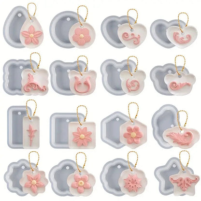 16PCS Silicone Jewelry Molds Kit with Hole Heart Geometry DIY Epoxy Resin Mold Necklace Keychain Pendants Earrings Making Mould
