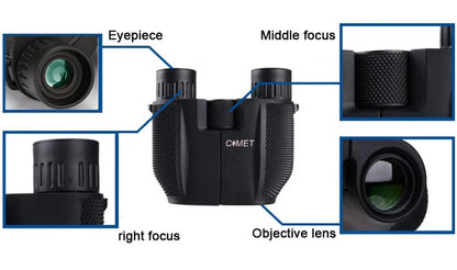COMET Binoculars 10X25 Long Range Pocket HD Telescope Folding Compact Bak4 Prism Binocular Optical Scope FMC Lens For Hunting