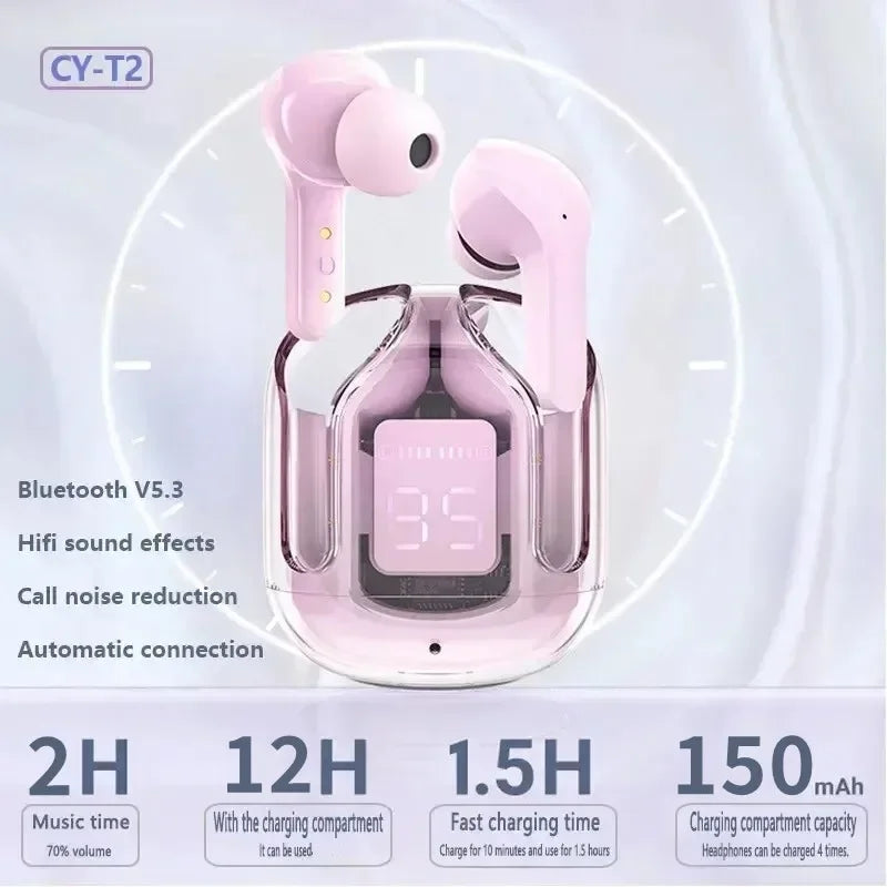 T2 Tws Wireless Bluetooth Headset Transparent Headphones ENC Power Digital Display Stereo Sound Earphones for All Smartphones