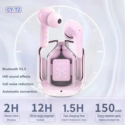 T2 Tws Wireless Bluetooth Headset Transparent Headphones ENC Power Digital Display Stereo Sound Earphones for All Smartphones