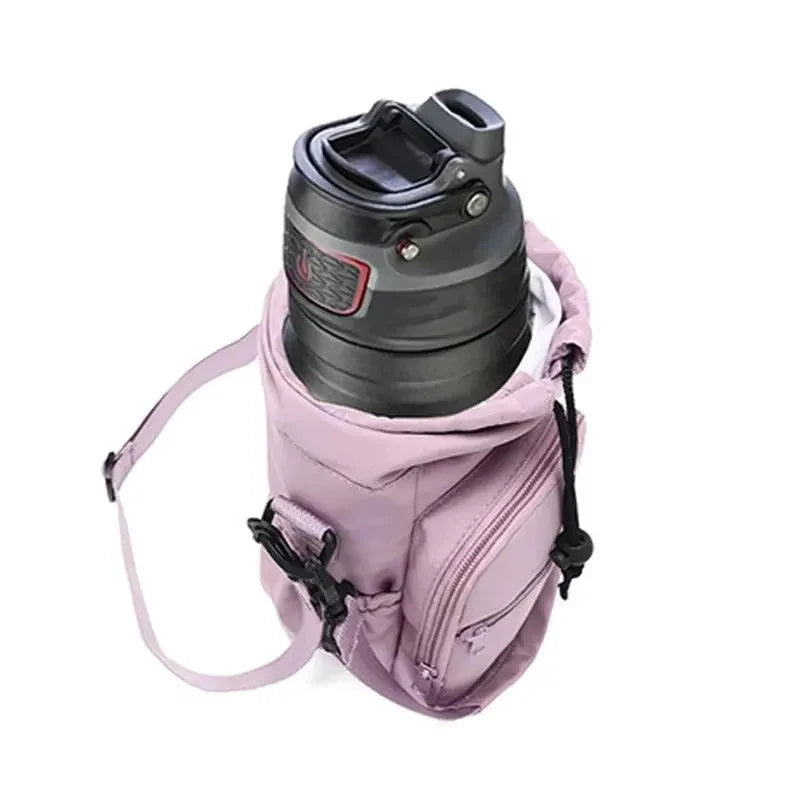 Portable Water Bottle Bag with Adjustable Strap Thermal Mugs Insulated Protective Cover Phone Pocket Outdoor Sports Travel Bag