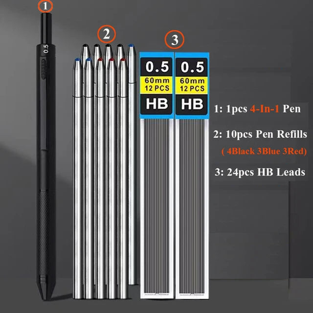 Multifunctional 4-color-in-one gravity-sensing pen metal ballpoint pen/Mechanical Pencil,Black/Red/Blue Ink Oil Signing canetas