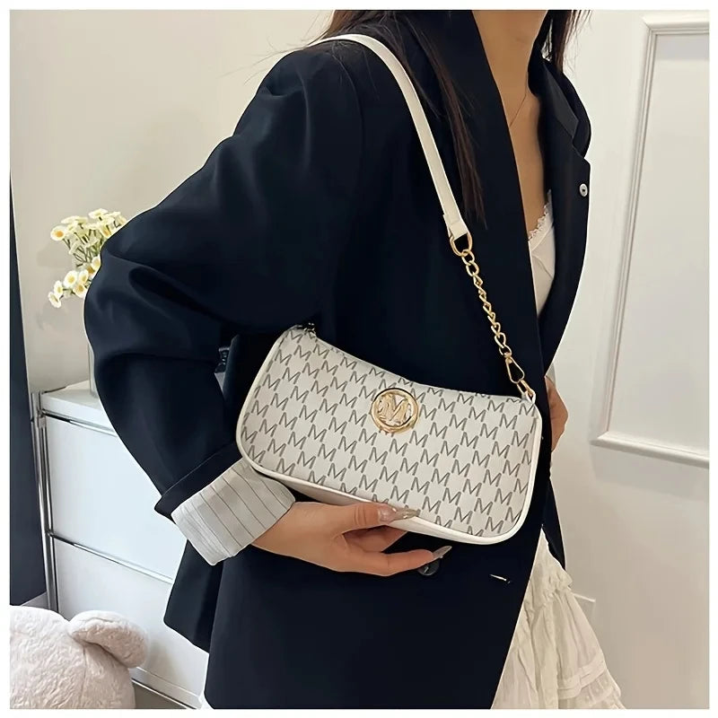 Women's Trendy Shoulder Bag with Belt Decoration Retro Underarm Handbag for Commuting