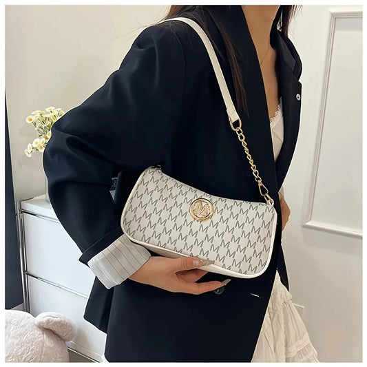 Women's Trendy Shoulder Bag with Belt Decoration Retro Underarm Handbag for Commuting