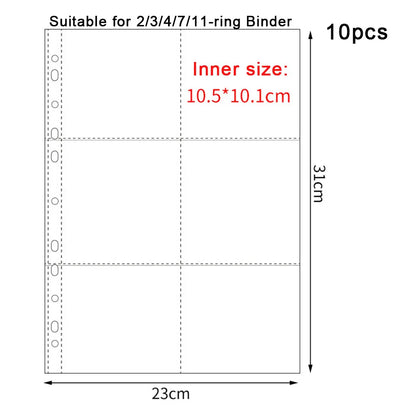 A4 Clear 10 Pcs Photo Album Refill Pages File Protector 4/11 Holes 6×4 8×10 4/11 Ring Binder Photocards Postcard Card Notebook