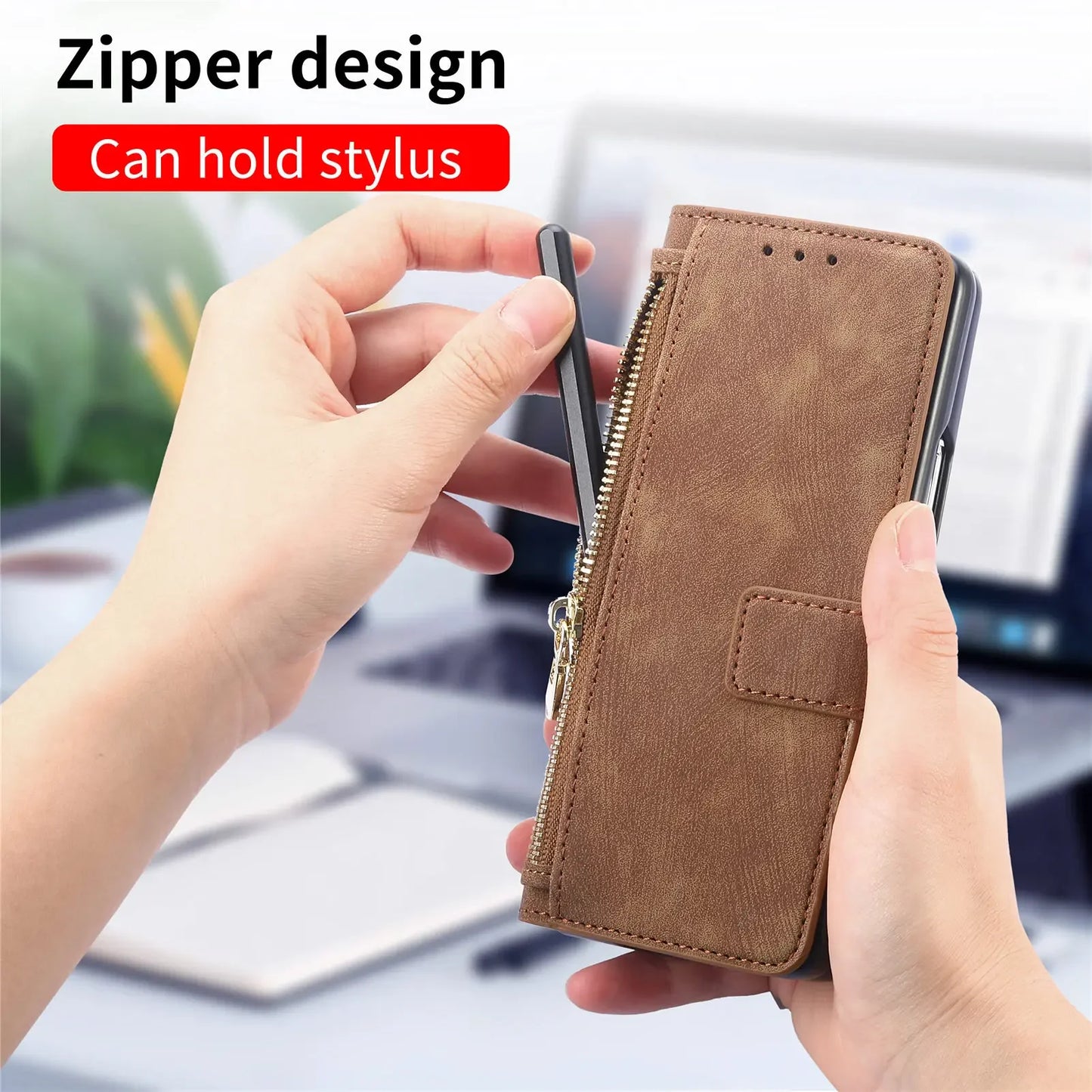 2 in 1 Magnetic Zipper Cards Solt Wallet Leather Case For Samsung Galaxy Z Fold 8 ultra 7 6 5  Wireless Charging Bag Purse Cover