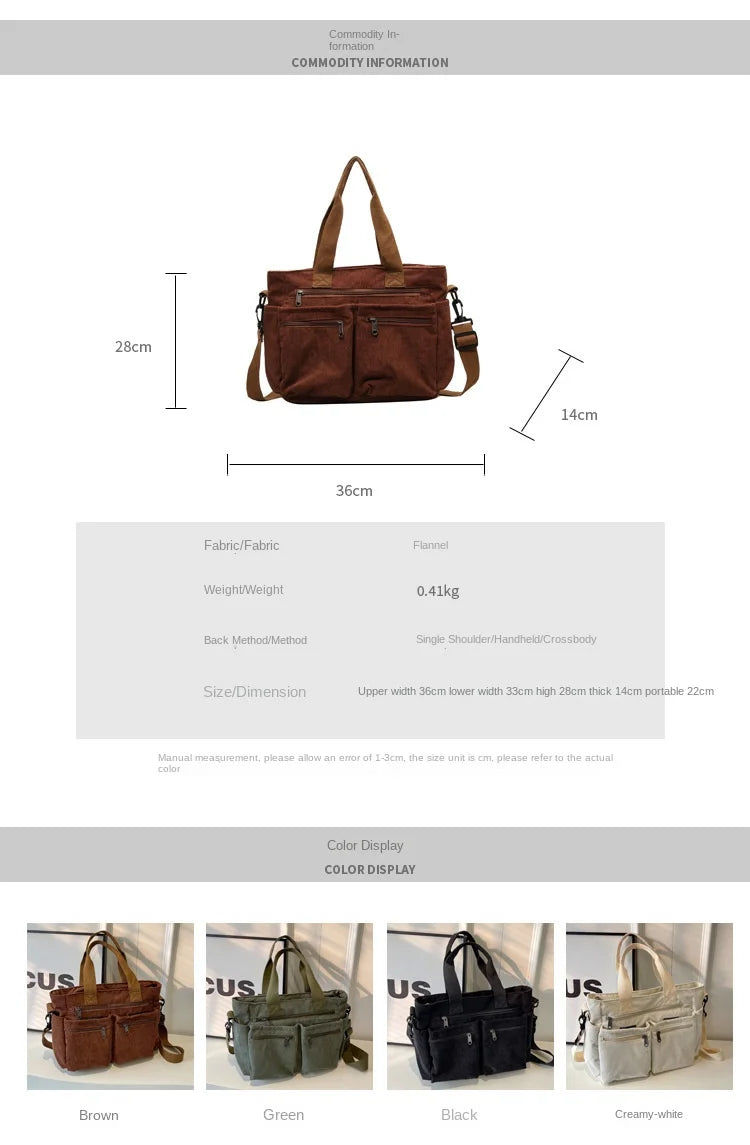 Casual Corduroy Messenger Bags Large Capacity Commuter Mummy Portable Shoulder Bag Multi Layers Camping Tote Bags