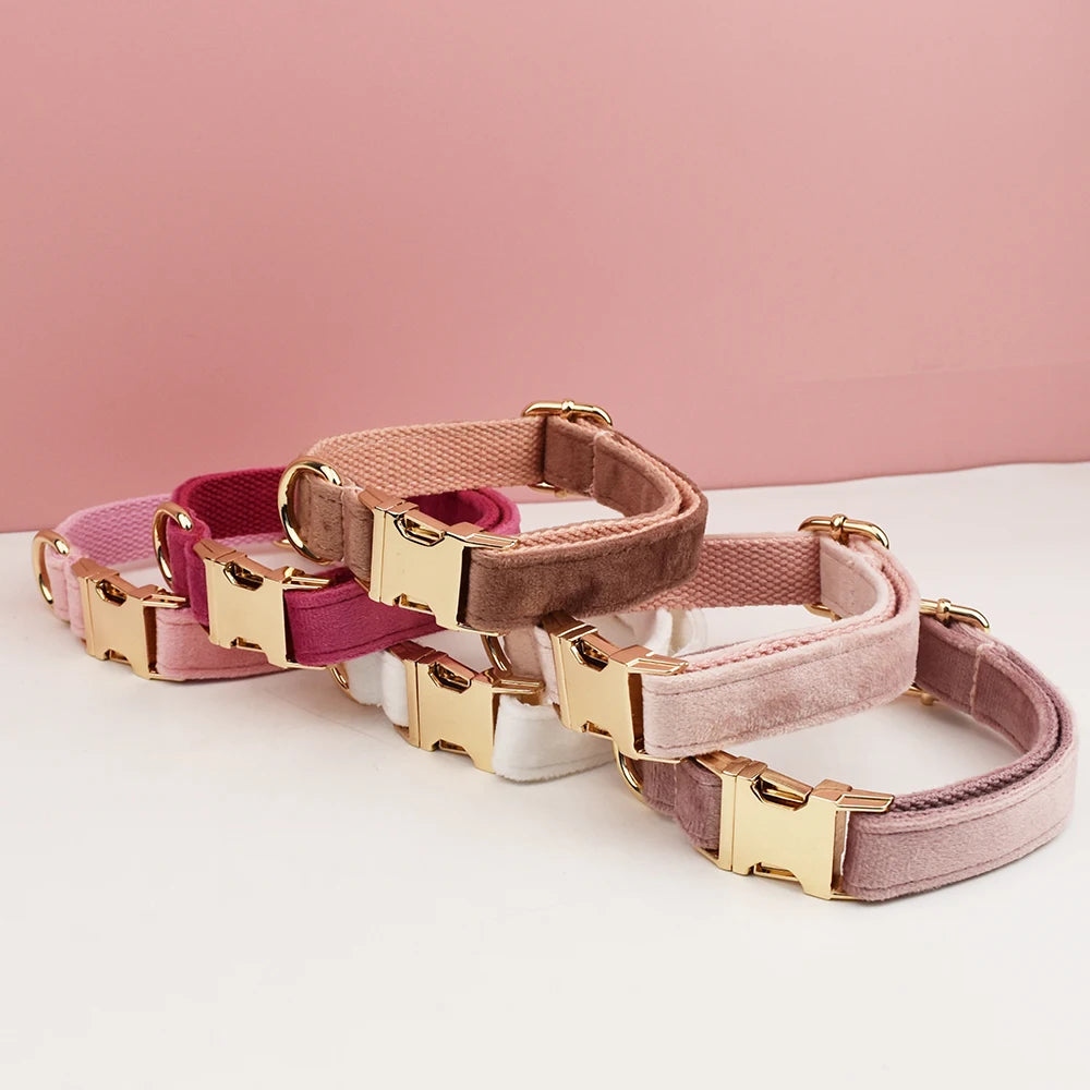 Velvet Collar Free Engrave Dog Collar Leash For Medium Big Pet Necklace Dog Accessories Dog Collars