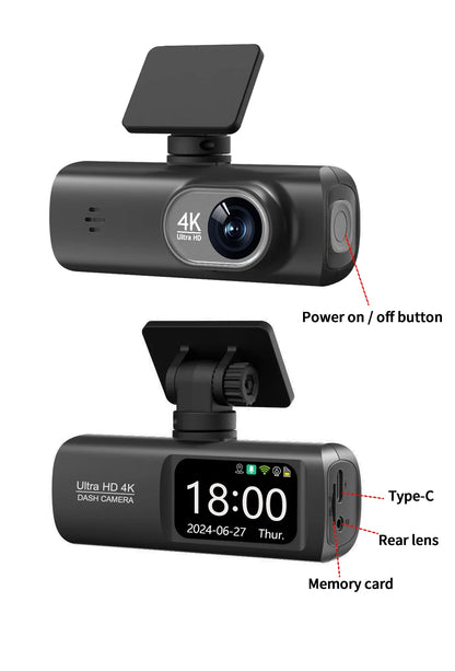 Soam Dash Cam 4K+1080P Dual-channel Dash Car Camera Recorder With GPS WiFi Car DVR 24H Parking Monitor Black Box