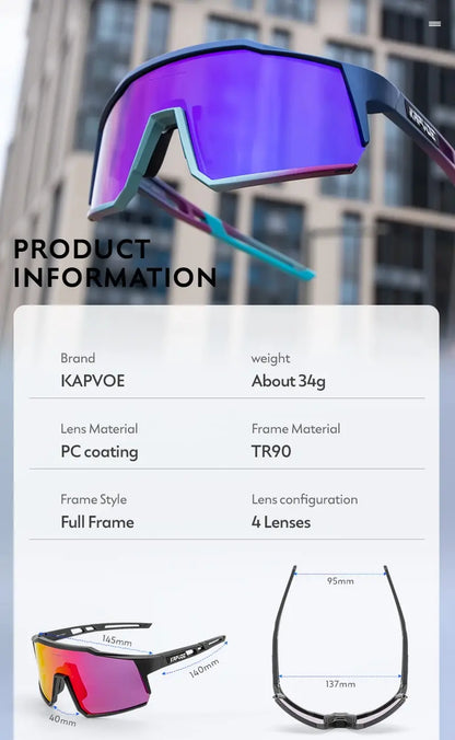 Kapvoe Cycling Glasses Polarized MTB Road Bike Glasses UV400 Protection Sunglasses Ultra Light Sport Eyewear Equipment