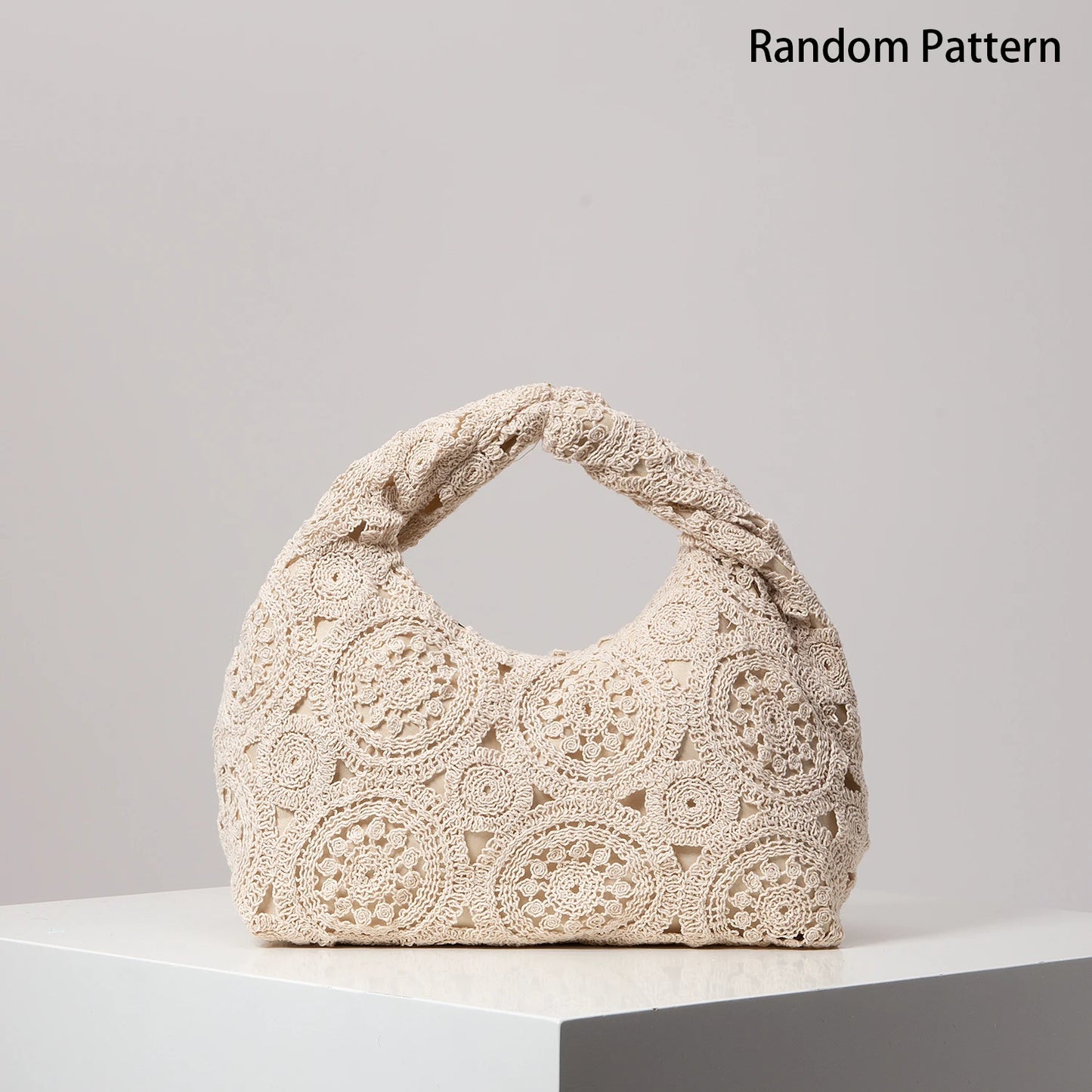 Pattern Hollow Woven Handbag，Bohemia Beach Bags for Women，Crochet Set，Beach Accessories Women，Travel Must Haves（Random Pattern）