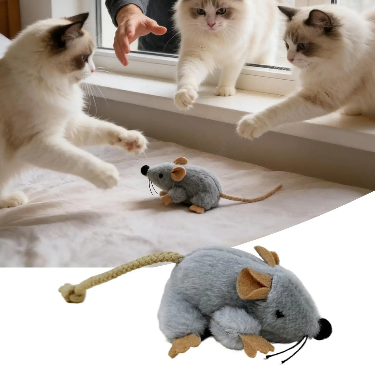 Plush Cat Toy Mouse Realistic Moving Tail with Sound Interactive Kitten Toys for Indoor Cats Hunting Game Play Pet Supplies