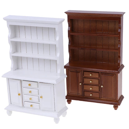 1/12 Multifunction Wood Cabinet Bookcase Cabinet Miniature Furniture Handcrafted Wall Cabinet Dollhouse