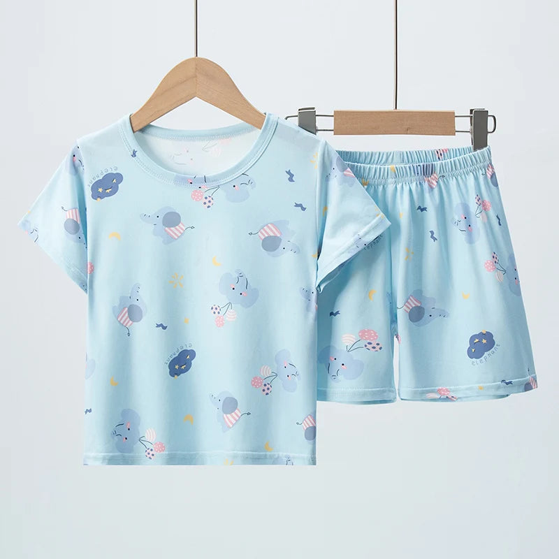 2-Piece Summer Children's Comfortable and Versatile Cute Short Sleeved Shorts Set for Boys and Girls Casual Home and Outdoor Set
